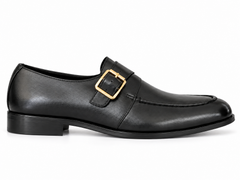Elite Evoke – Noir Gold Buckle Monk-Strap Loafers