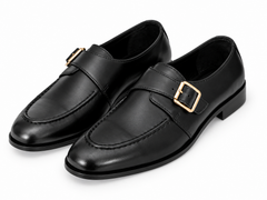 Elite Evoke – Noir Gold Buckle Monk-Strap Loafers