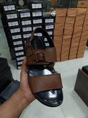 Men's Brown Mild Leather Adjustable Strap Sandals