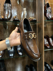 Brown Mild Leather Horsebit G Buckle Loafers