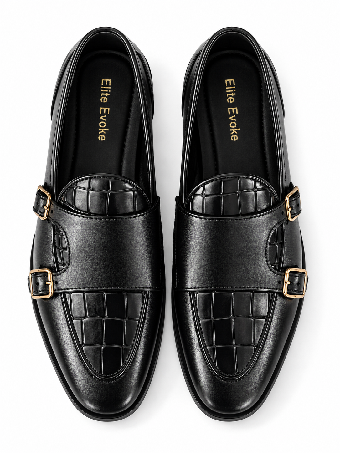 Elite Evoke – Croc Double Monk-Strap Leather Loafers