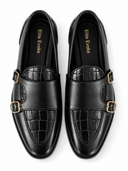 Elite Evoke – Croc Double Monk-Strap Leather Loafers
