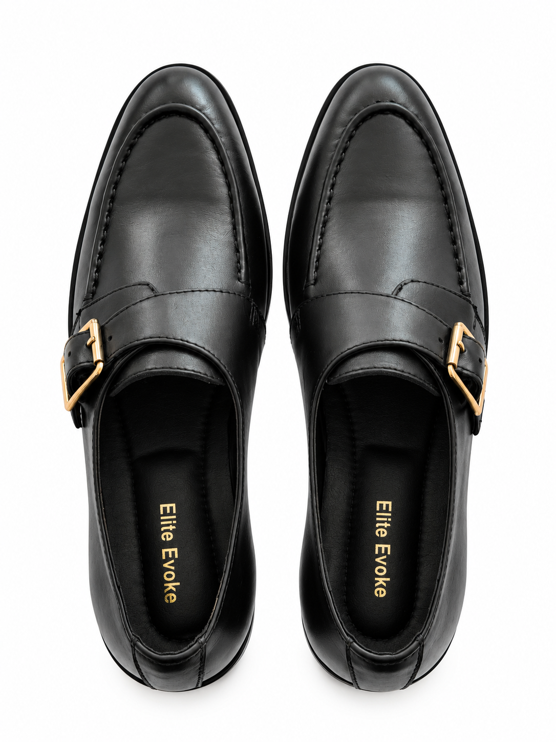 Elite Evoke – Noir Gold Buckle Monk-Strap Loafers