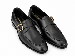 Elite Evoke – Noir Gold Buckle Monk-Strap Loafers