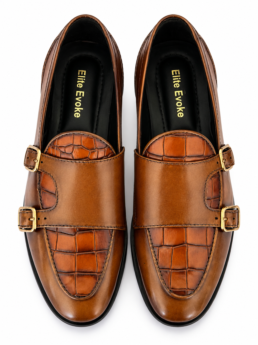 Elite Evoke – Cognac Croc Double Monk-Strap Loafers