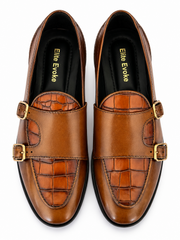 Elite Evoke – Cognac Croc Double Monk-Strap Loafers