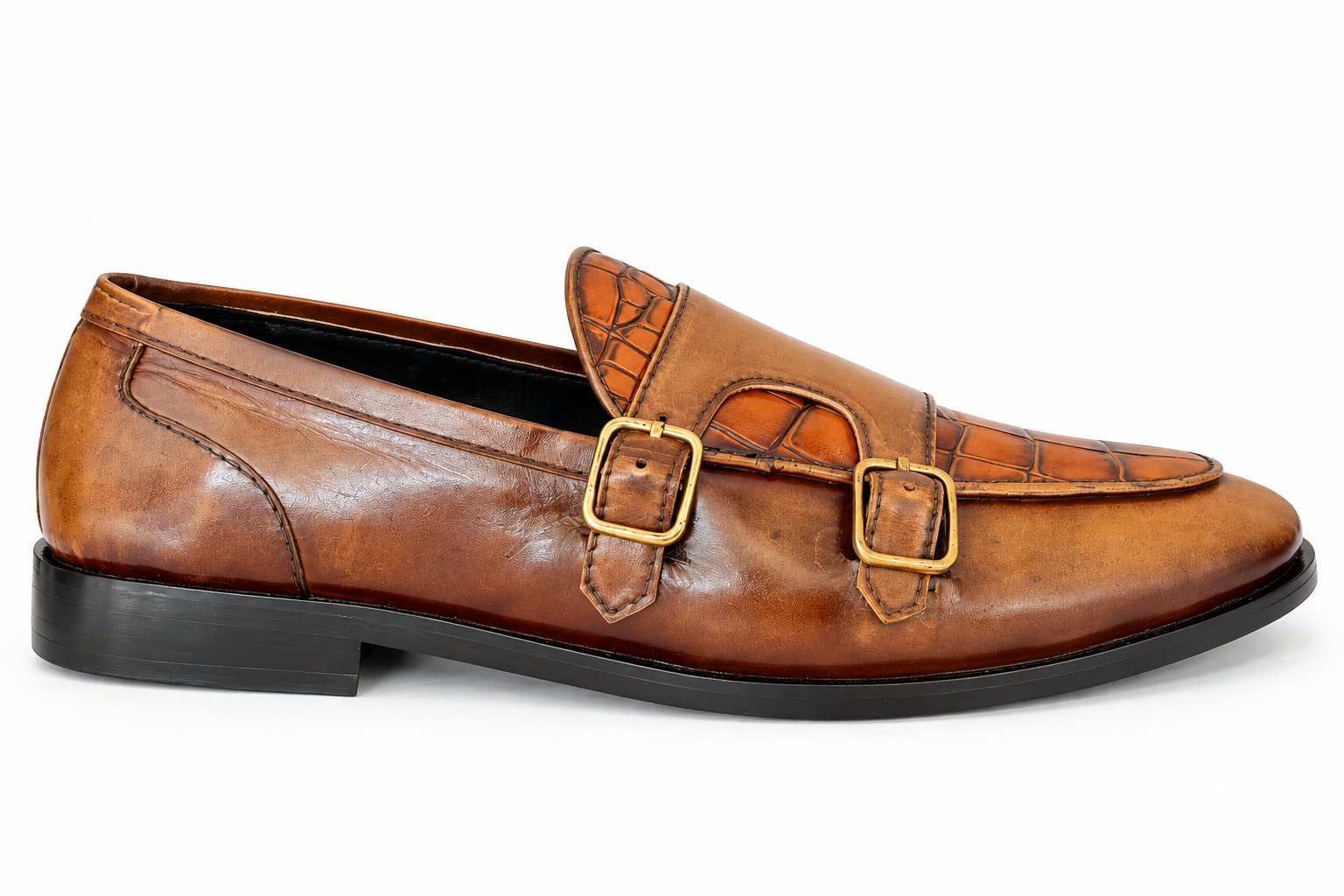 Elite Evoke – Cognac Croc Double Monk-Strap Loafers