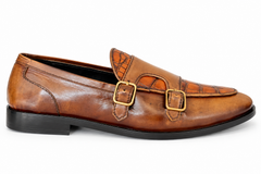 Elite Evoke – Cognac Croc Double Monk-Strap Loafers
