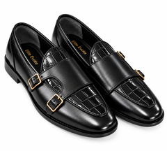 Elite Evoke – Croc Double Monk-Strap Leather Loafers