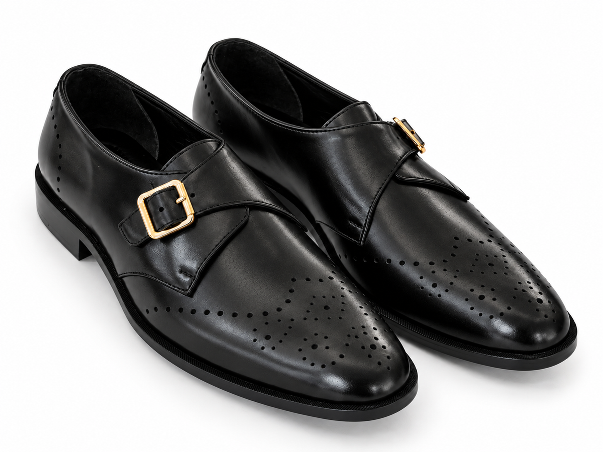Elite Evoke – Noir Brogue Monk-Strap Leather Shoes