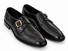 Elite Evoke – Noir Brogue Monk-Strap Leather Shoes