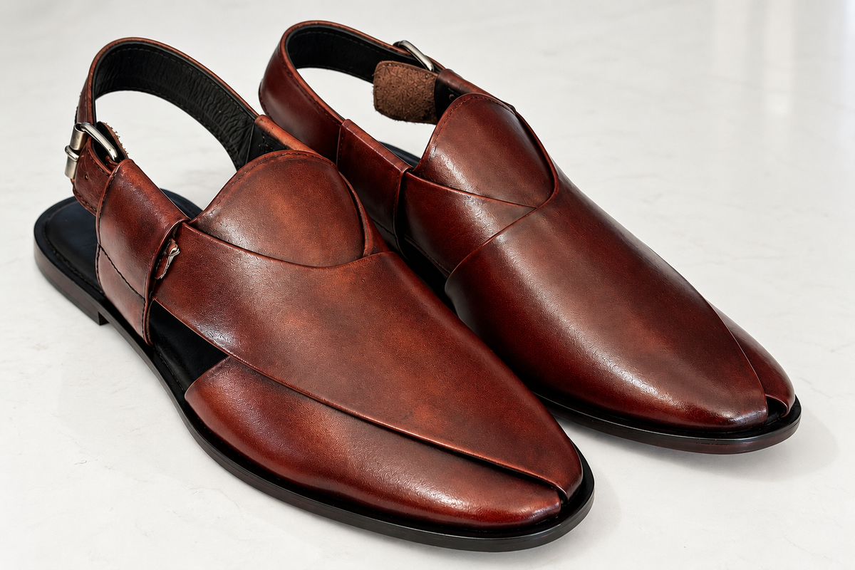 Elite Evoke – Maroon Leather Peshawari Sandals