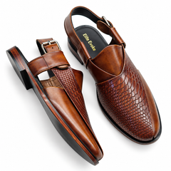 Elite Evoke – Heritage Brown Textured Peshawari Sandals