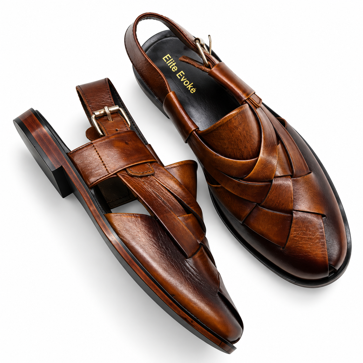 Elite Evoke – Heritage Brown Woven Peshawari Sandals